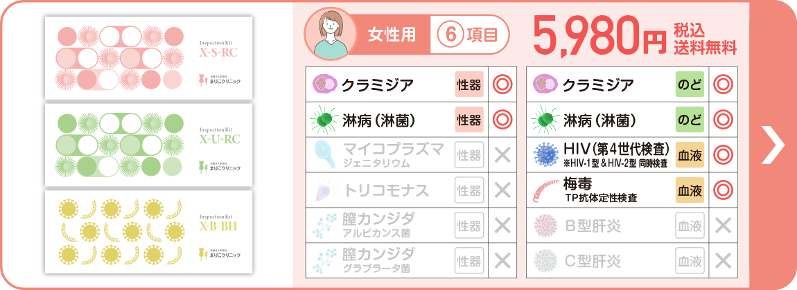 女性:６項目 [膣分泌検査][うがい検査][微量採血検査]