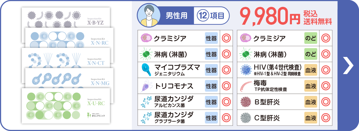 男性:１２項目 [尿検査][うがい検査][微量採血検査]